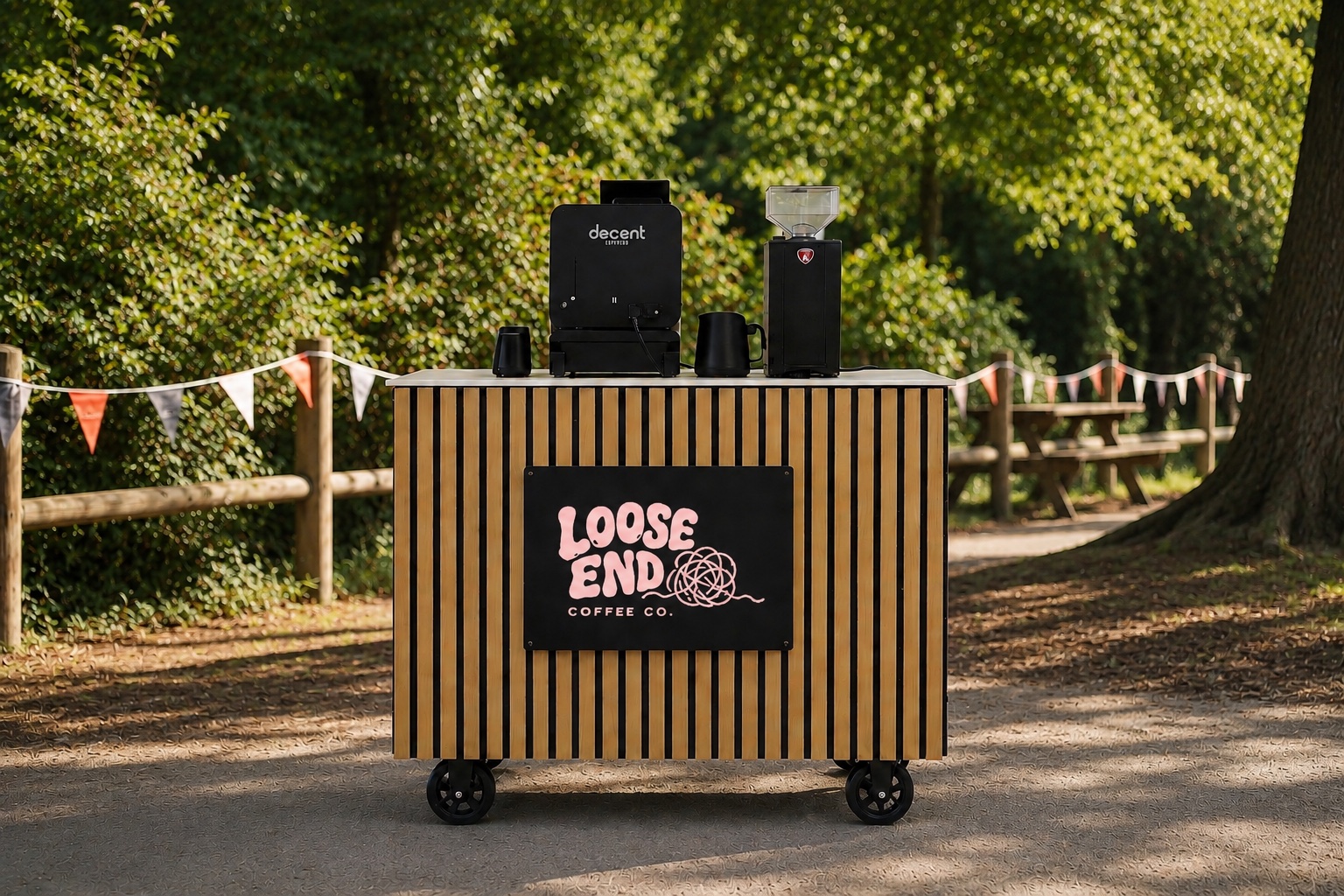 The Loose End coffee cart set up outdoors in a park
